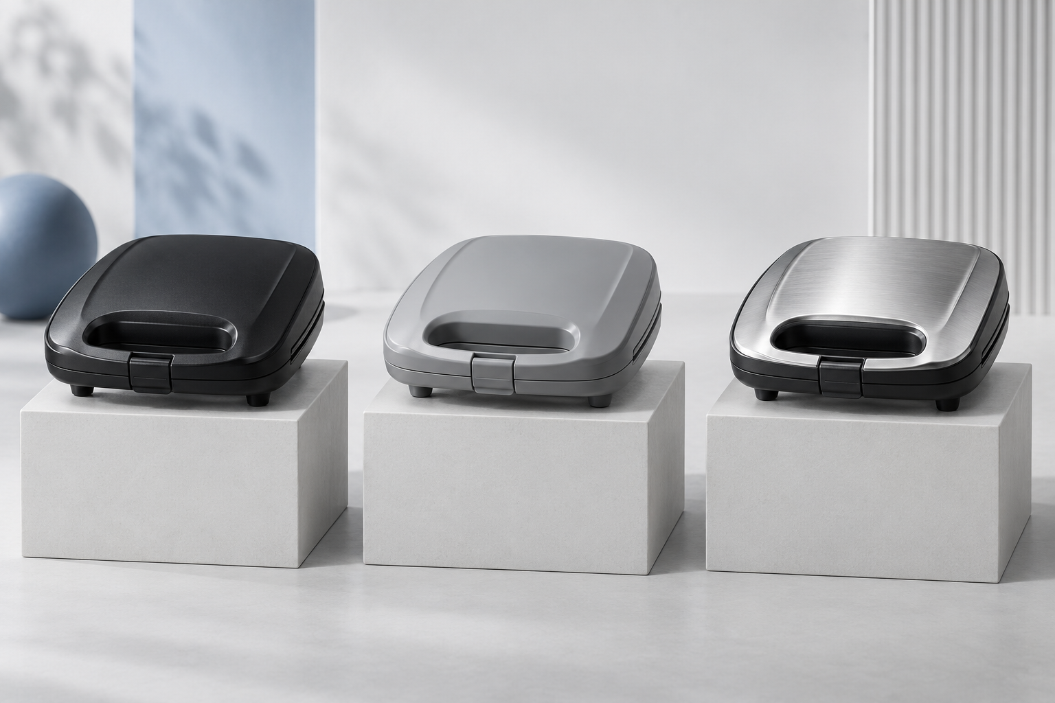 Identical housings in black, grey and brushed finishes