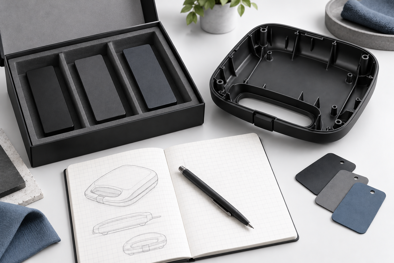 Sample case with moulded plates and colour cards